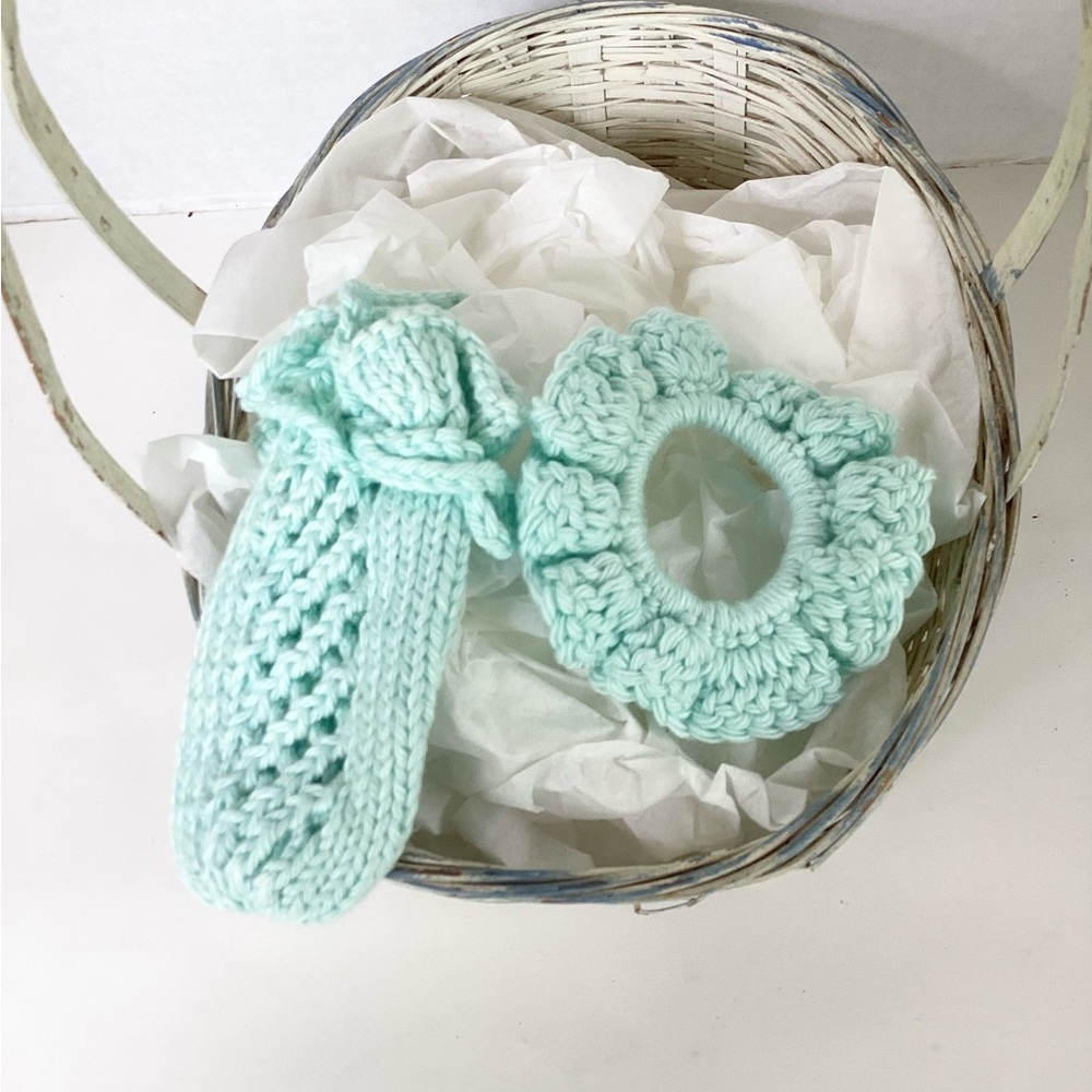 Soap Saver Bag Hair Scrunchy Hand Crafted Bath Essential Cotton Mint Green